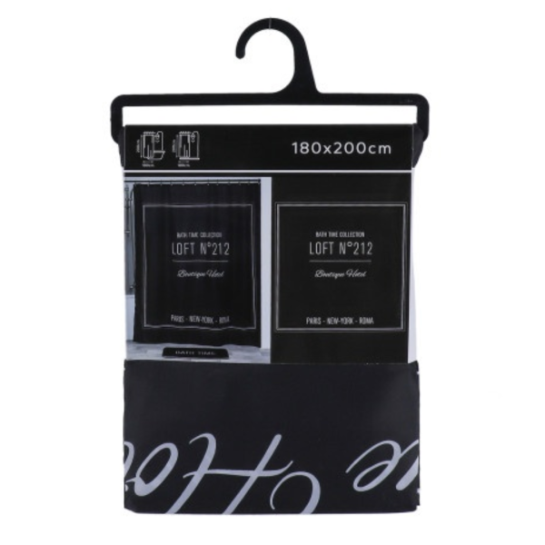 TENDANCE BATH CURTAIN 180X200 CM, POLYESTER, BLACK, NEO RETRO - Image 3