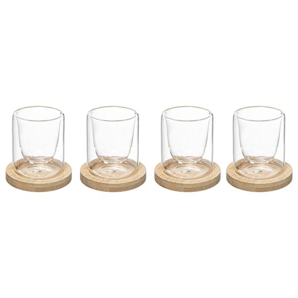 SG ŠALICE ZA ESPRESSO S PODLOGOM CLEA 80ML 7,8X7,5CM STAKLO/BAMBUS PROZIRNE SET 4/1