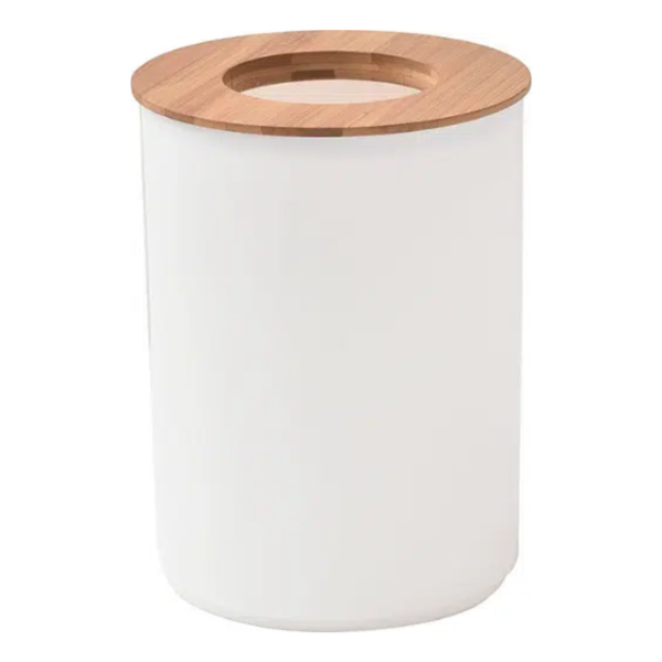 TENDANCE GARBAGE BIN WITH OPENING ON THE LID 5L PP/BAMBOO, WHITE - Image 2