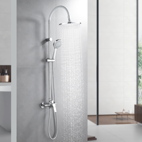 INTER CERAMIC SHOWER SYSTEM ALISADO WITH 1-FUNCTION SHOWER HANDLE AND 3-FUNCTION SHOWER WAND SILICONE/BRASS/SS201 CHROME/GREY