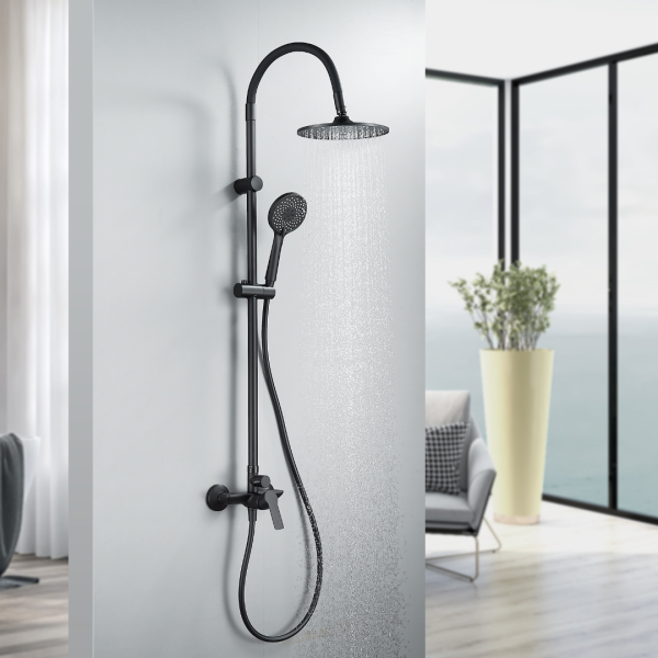 INTER CERAMIC SHOWER SYSTEM ALISADO WITH 1-FUNCTION SHOWER HANDLE AND 3-FUNCTION SHOWER WAND SILICONE/BRASS/SS201 MATT BLACK