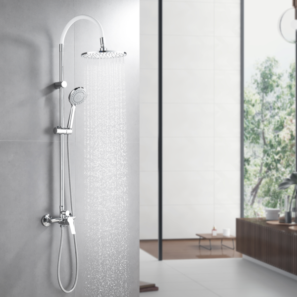 INTER CERAMIC SHOWER SYSTEM ALISADO WITH 1-FUNCTION SHOWER HANDLE AND 3-FUNCTION SHOWER WAND SILICONE/BRASS/SS201 CHROME/WHITE