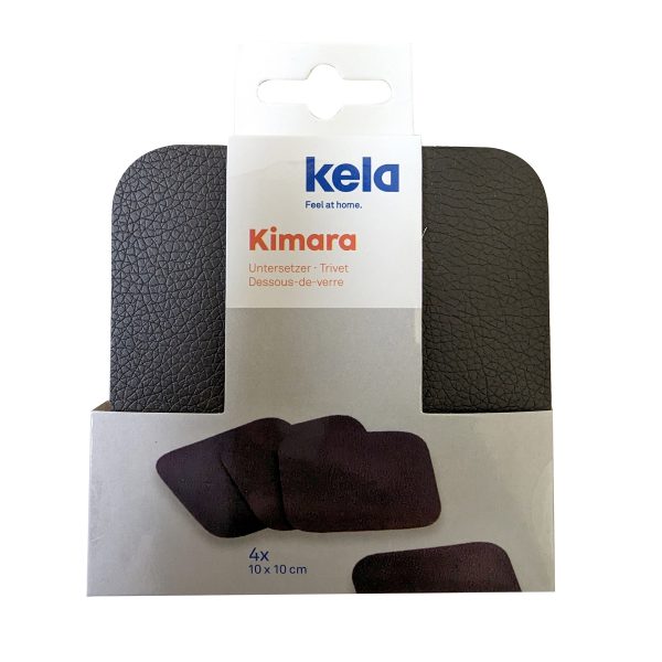 KELA SET OF COASTERS FOR KIMARA GLASSES, 10x10x0.2cm PU-LEATHER BROWN 4/1 - Image 4