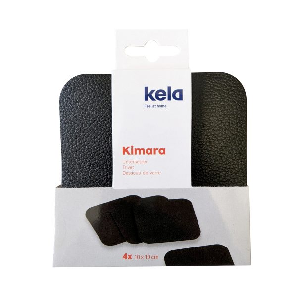 KELA SET OF COASTERS FOR KIMARA GLASSES, 10x10x0.2cm PU-LEATHER BLACK 4/1 - Image 4