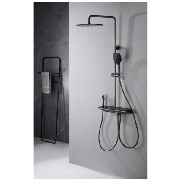 INTER CERAMIC PIANO SHOWER SYSTEM GLORY WITH SHOWER ROSE, INTIMATE CARE SHOWER AND SHOWER BATG GUN GRAY