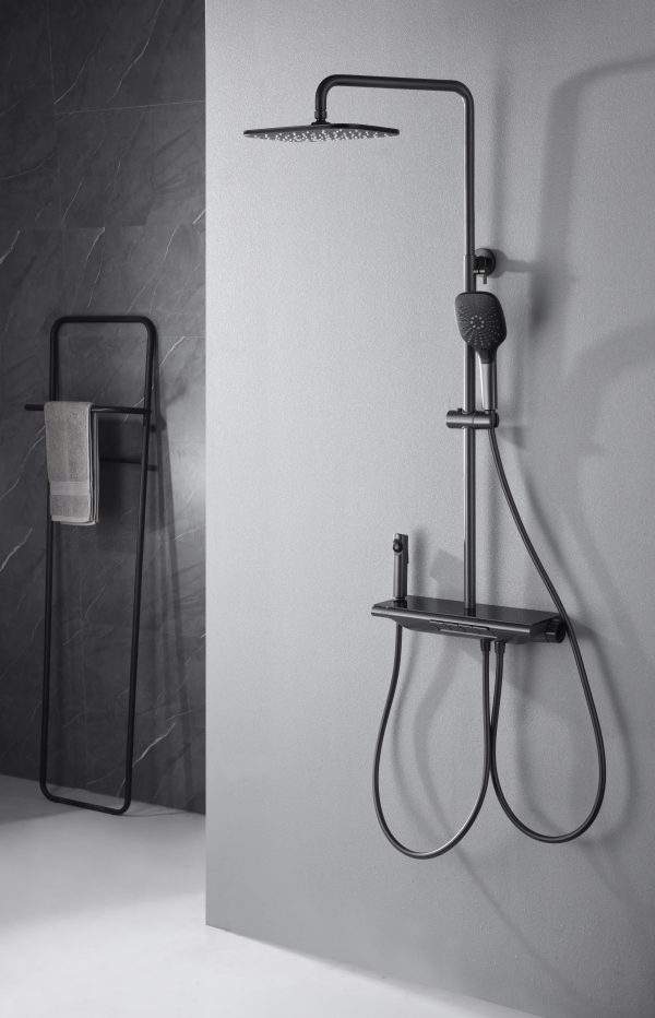 INTER CERAMIC PIANO SHOWER SYSTEM GLORY WITH SHOWER ROSE, INTIMATE CARE SHOWER AND SHOWER BATG GUN GRAY