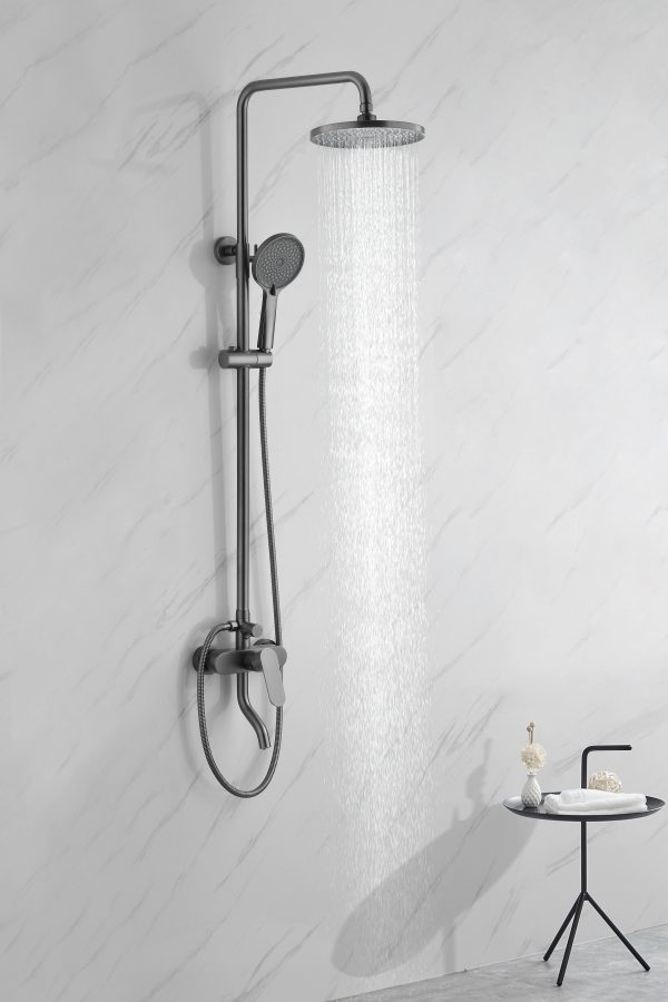 INTER CERAMIC TUŠ SUSTAV S DONJIM IZLJEVOM VENICE S TUŠ RUŽOM S 1 FUNKCIJOM I TUŠ PALICOM S 5 FUNKCIJA NEHRĐAJUĆI ČELIK SS304 GUN GREY - Image 2