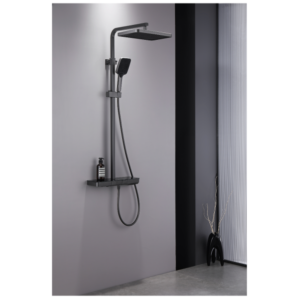 INTER CERAMIC PIANO SHOWER SYSTEM MAJESTIC WITH THERMOSTAT, SHOWER LIST AND SHOWER STICK GUN GRAY