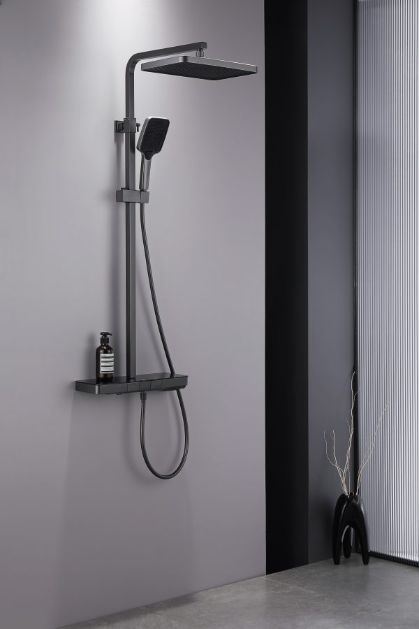 INTER CERAMIC PIANO SHOWER SYSTEM MAJESTIC WITH THERMOSTAT, SHOWER LIST AND SHOWER STICK GUN GRAY