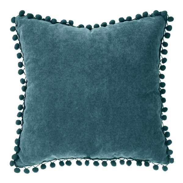 ATMOSPHERA DECORATIVE PILLOW WITH POMPOMS 40X40CM POLYESTER/POLYAMIDE BLUE-GREEN - Image 2