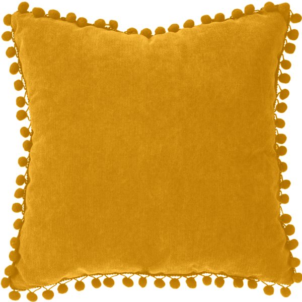 ATMOSPHERA DECORATIVE PILLOW WITH POMPOMS 40X40CM POLYESTER/POLYAMIDE Ocher - Image 2