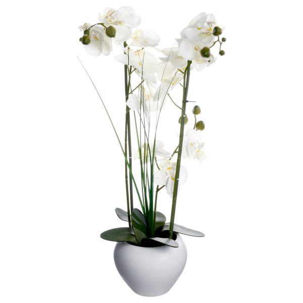 ATMOSPHERA ARTIFICIAL FLOWER IN A JAR ORCHID 53CM CEMENT/PLASTIC WHITE - Image 2