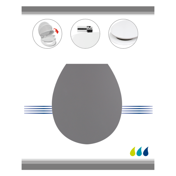 TENDANCE TOILET BOARD MDF WITH CHROME FITTINGS SOFT CLOSE, GRAY