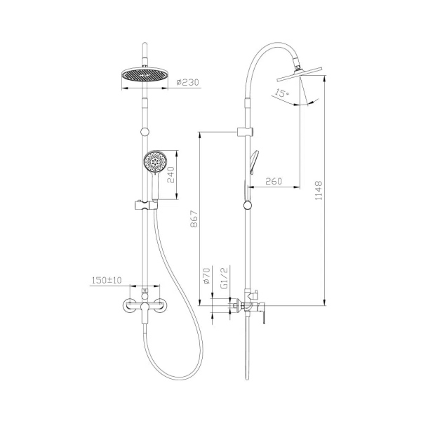 INTER CERAMIC TUŠ SUSTAV S TUŠ RUŽOM S 1 FUNKCIJOM I TUŠ PALICOM S 3 FUNKCIJE SILIKON/MJED/SS201 GUN GREY - Image 2