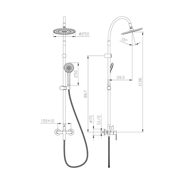 INTER CERAMIC SHOWER SYSTEM WITH SHOWER LIST WITH 1 FUNCTION AND SHOWER BATTER WITH 3 FUNCTIONS SILICONE/BRASS/SS201 CHROME/GRAY - Image 2