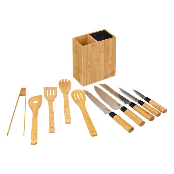 FIVE 5-KNIVES STAND 17.5X10X35CM STEEL/BAMBOO/POLYPROPYLENE BEIGE - Image 5