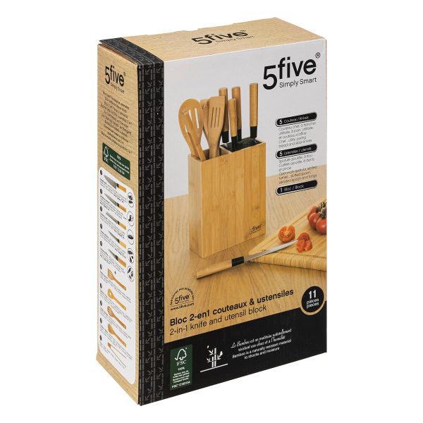 FIVE 5-KNIVES STAND 17.5X10X35CM STEEL/BAMBOO/POLYPROPYLENE BEIGE - Image 6