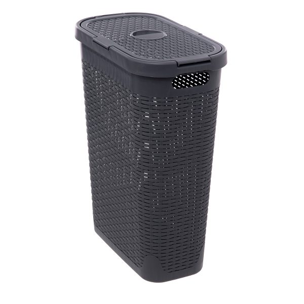 FIVE LAUNDRY BASKET WITH LID SLIM, 40L PP DARK GRAY