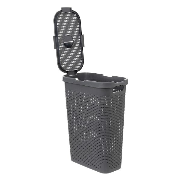 FIVE LAUNDRY BASKET WITH LID SLIM, 40L PP DARK GRAY - Image 2