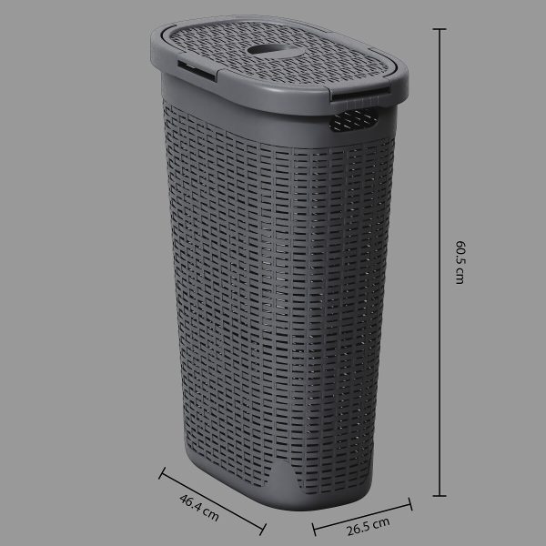 FIVE LAUNDRY BASKET WITH LID SLIM, 40L PP DARK GRAY - Image 4