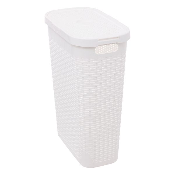 FIVE LAUNDRY BASKET WITH LID SLIM, 40L PP WHITE