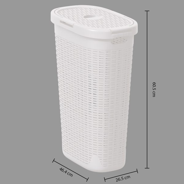 FIVE LAUNDRY BASKET WITH LID SLIM, 40L PP WHITE - Image 4