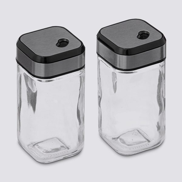 FIVE SALT AND PEPPER HOLDER WITH BAMBOO BASE, 4.5X4.5X10 CM, GLASS/ABS - Image 9