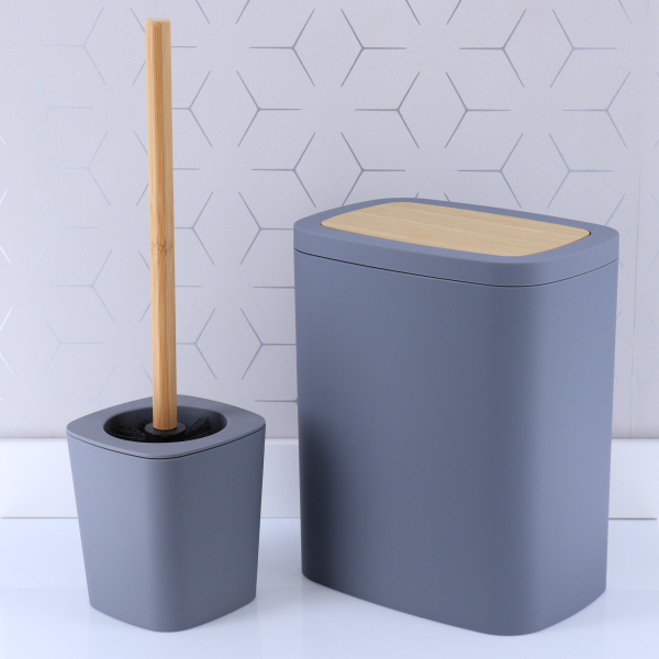 TENDANCE TRASH BINS 5L ABS/RUBBER + PVC BAMBOO EFFECT, GREY - Image 3