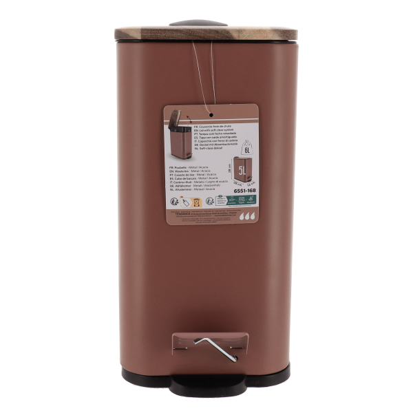 TENDANCE PEDAL WASTE BIN 3L SOFT CLOSE METAL/ACACIA, BROWN - Image 2