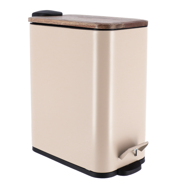 TENDANCE PEDAL TRASH BIN 3L SOFT CLOSE METAL/ACACIA, BEIGE