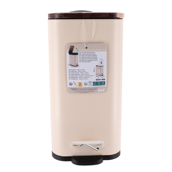 TENDANCE PEDAL TRASH BIN 3L SOFT CLOSE METAL/ACACIA, BEIGE - Image 2