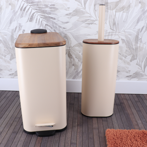 TENDANCE PEDAL TRASH BIN 3L SOFT CLOSE METAL/ACACIA, BEIGE - Image 6