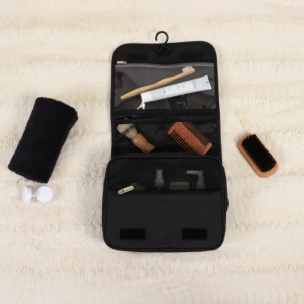 TENDANCE TOILET BAG HEATHER WITH FOLDING LID, POLYESTER, BLACK - Image 3