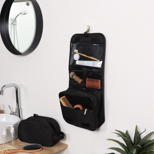 TENDANCE TOILET BAG HEATHER WITH FOLDING LID, POLYESTER, BLACK - Image 4