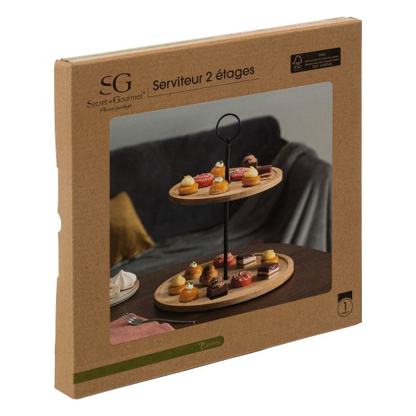 SG STALAK ZA SERVIRANJE S 2 NIVOA OKRUGLI 25CM BAMBUS BEŽ/CRNA - Image 2