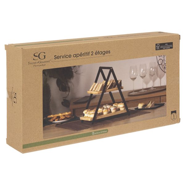 SG STALAK ZA SERVIRANJE S 2 NIVOA 28X15,6X29,3 CM BAMBUS BEŽ/CRNA - Image 2