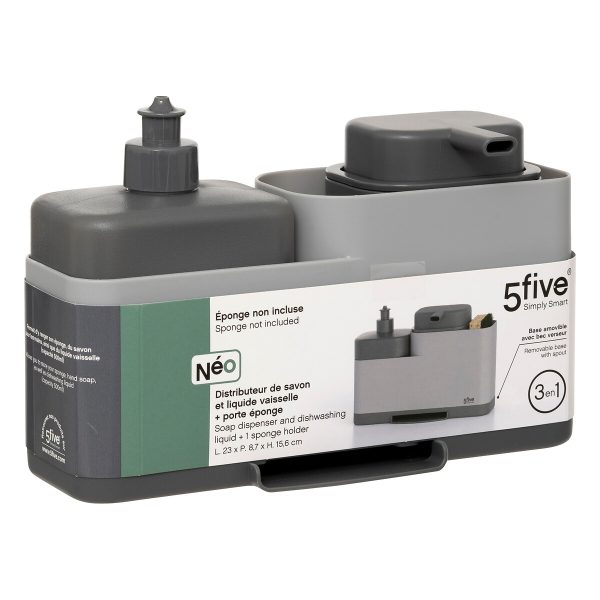 FIVE SINK ORGANIZER WITH SOAP DISPENSER NEO 23X8.7X15.6CM PP GREY - Image 7