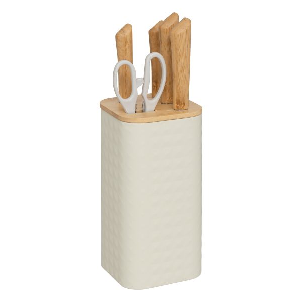 FIVE KNIFE STAND WITH 4 KNIVES AND SCISSORS SENSIA 11.5X11.5X36.3CM BAMBOO/STAINLESS STEEL VARIOUS COLORS