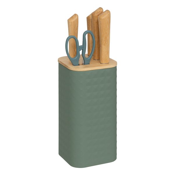 FIVE KNIFE STAND WITH 4 KNIVES AND SCISSORS SENSIA 11.5X11.5X36.3CM BAMBOO/STAINLESS STEEL VARIOUS COLORS - Image 2