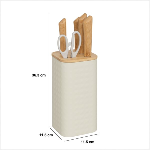 FIVE KNIFE STAND WITH 4 KNIVES AND SCISSORS SENSIA 11.5X11.5X36.3CM BAMBOO/STAINLESS STEEL VARIOUS COLORS - Image 12