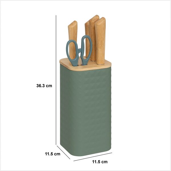 FIVE KNIFE STAND WITH 4 KNIVES AND SCISSORS SENSIA 11.5X11.5X36.3CM BAMBOO/STAINLESS STEEL VARIOUS COLORS - Image 14