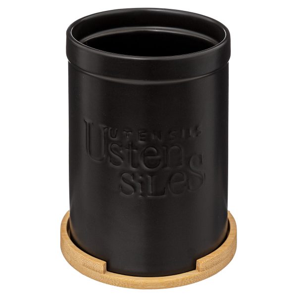 FIVE KITCHEN UTENSIL HOLDER NATUREO CERAMIC/BAMBOO BLACK