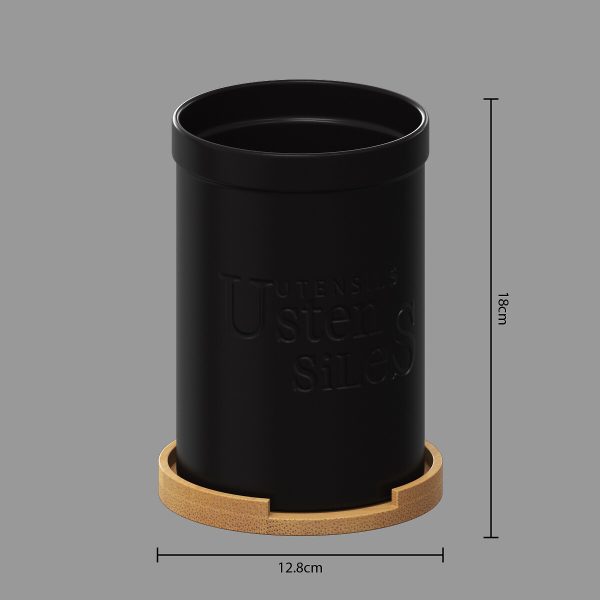 FIVE KITCHEN UTENSIL HOLDER NATUREO CERAMIC/BAMBOO BLACK - Image 3