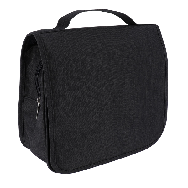 TENDANCE TOILET BAG HEATHER WITH FOLDING LID, POLYESTER, BLACK