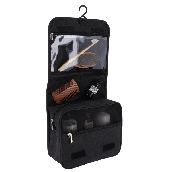 TENDANCE TOILET BAG HEATHER WITH FOLDING LID, POLYESTER, BLACK - Image 2