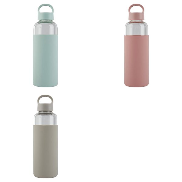 FIVE BOTTLE WITH SILICONE COVER 0.5L GLASS VARIOUS COLORS