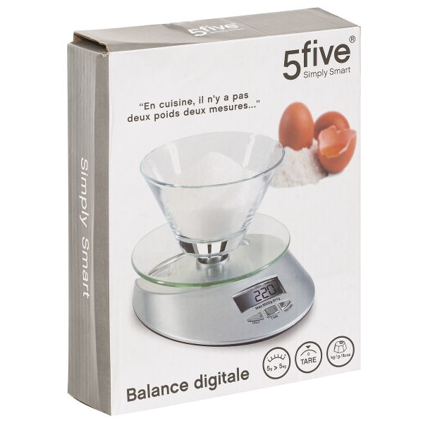FIVE DIGITAL KITCHEN SCALE 19.8X15.8X4.3CM METAL/GLASS GREY - Image 2