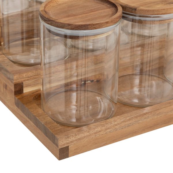 FIVE SET OF SPICE JARS WITH STAND HARMONY, 23X24X15CM ACACIA/BOROSILICATE GLASS BROWN 9/1 - Image 6
