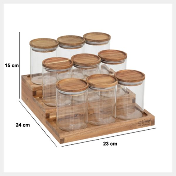 FIVE SET OF SPICE JARS WITH STAND HARMONY, 23X24X15CM ACACIA/BOROSILICATE GLASS BROWN 9/1 - Image 8