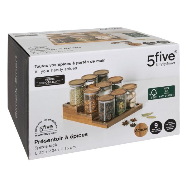 FIVE SET OF SPICE JARS WITH STAND HARMONY, 23X24X15CM ACACIA/BOROSILICATE GLASS BROWN 9/1 - Image 9